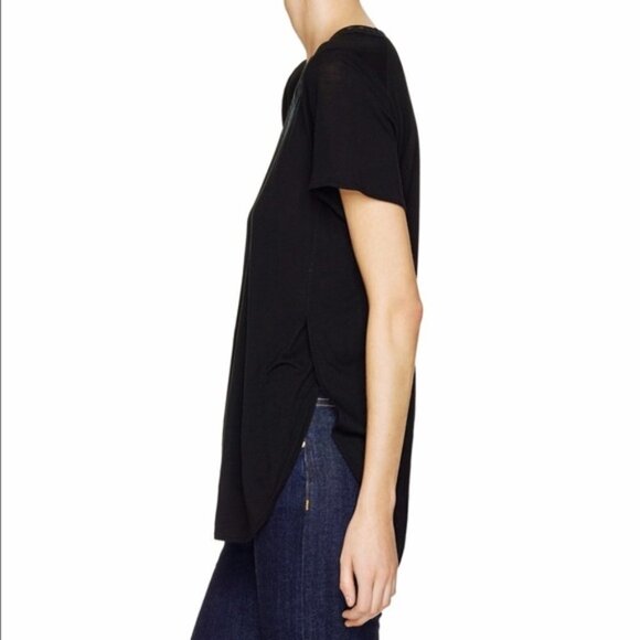 Aritzia Wilfred Capucine T-shirt Top Split Side Short Sleeve  Black Blue Size XS - Picture 3 of 8